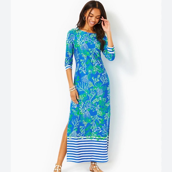 Lilly Pulitzer Seralina UPF 50+ Maxi Dress Chilly Lilly "A Bit Salty" - Medium - Picture 1 of 11